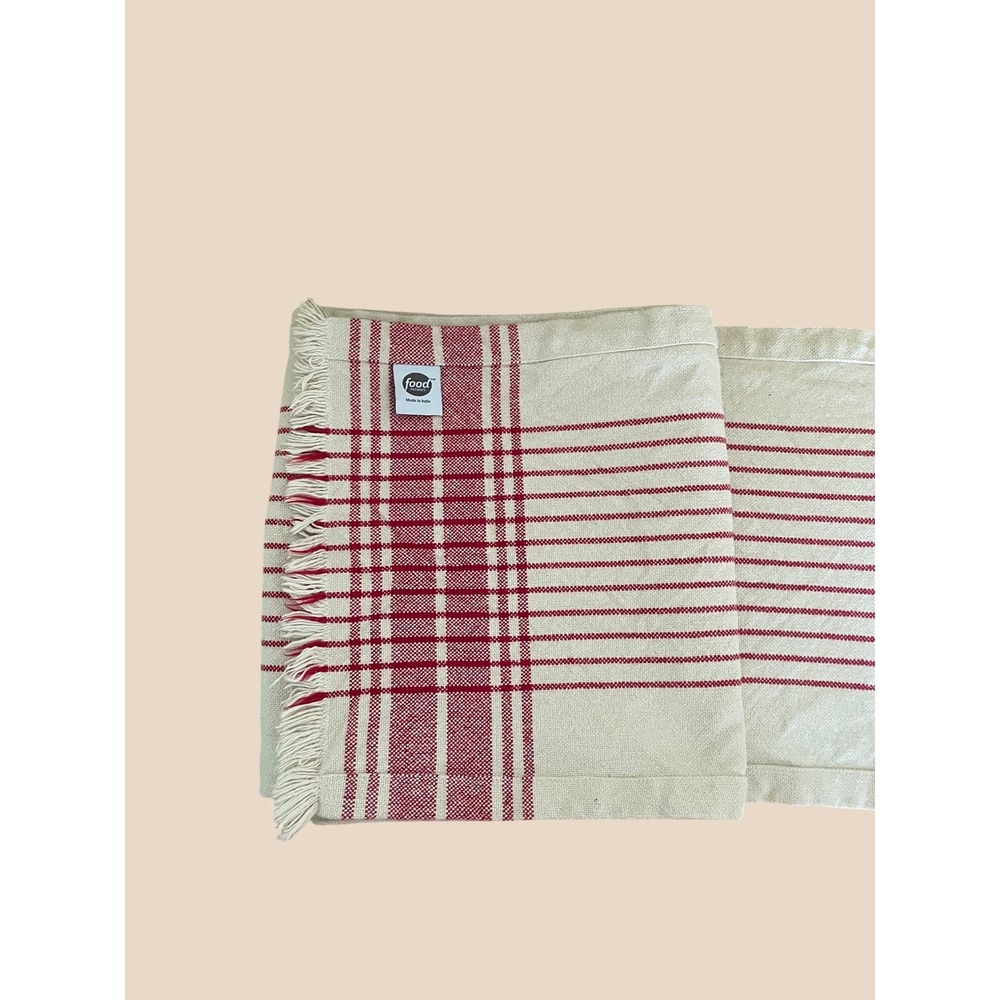 Food Network Red Stripe Woven Fringed Table Runner 13"x90" Cabin Core Farmhouse - Picture 5 of 5